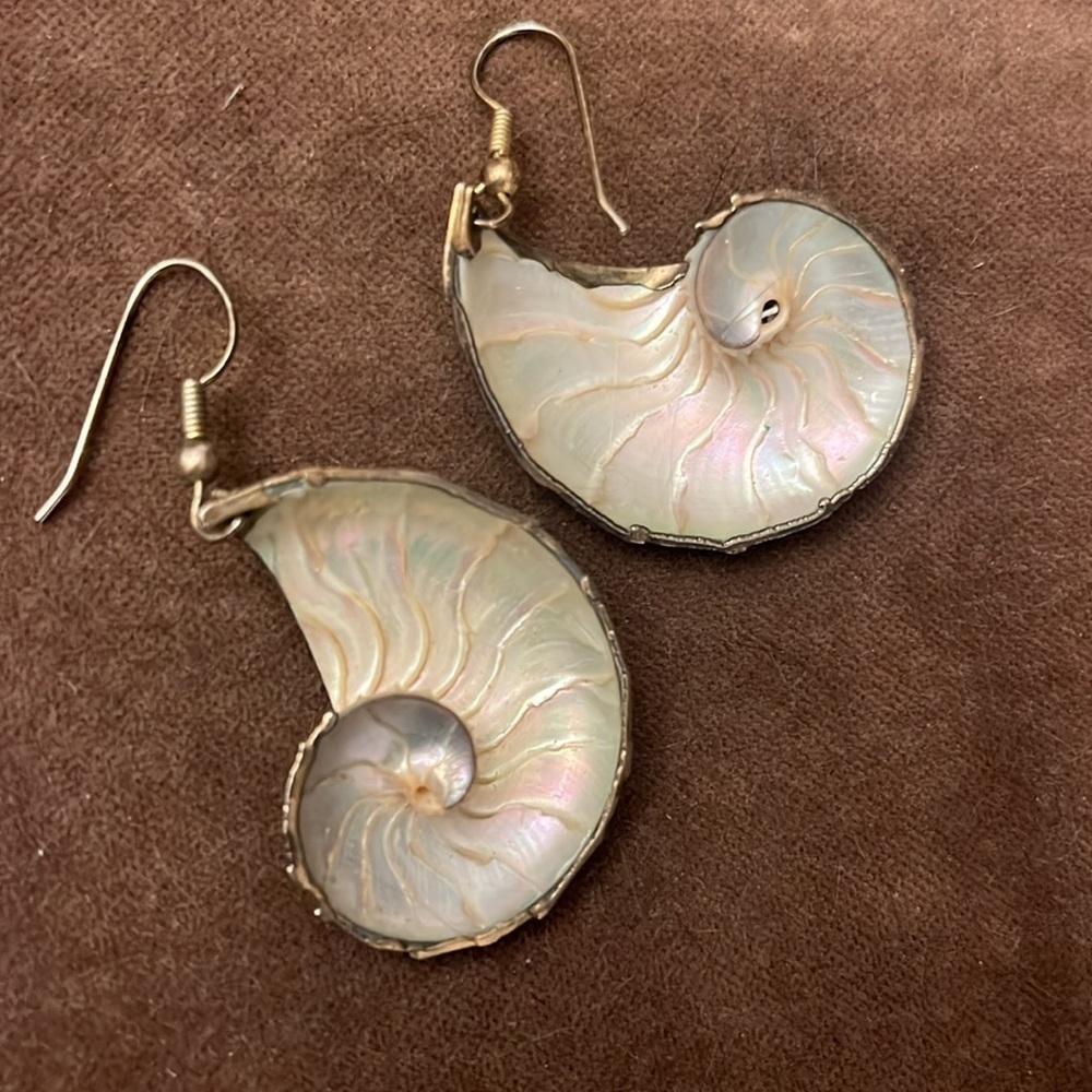 Vintage Genuine Abalone & Gold Earrings - Picture 3 of 4
